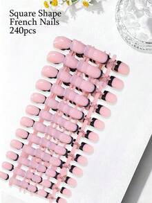 24 miếng dán móng tay vuông vừa thanh lịch màu trắng kiểu Pháp, móng giả bao phủ toàn bộ phong cách Pháp hiện đại nền hồng tối giản màu trắng sứ cho nữ & bé gái - Nhiều màu - Xem 2