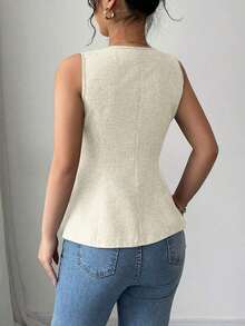 Blusa exterior con cuello en V ajustada con decoración de botones dorados con rosas - Albaricoque - Ver 2