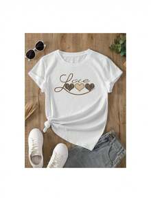 YOCASA Camiseta informal de verano para mujer, de cuello redondo, ajustada y manga corta, con estampado de pintura al óleo, floral, de corazones, de cerezas y de letras. Tejido informal sencillo, estilo deportivo, ideal para el día a día y para una cita de San Valentín. - Blanco - Ver 2