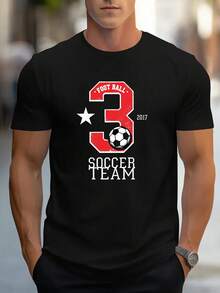 Camiseta de fútbol 2D para hombre |   Retro, Casual, Ligeramente Elástico, Cuello Redondo, Diseño Estampado de Fútbol, Perfecto para Deportes y Actividades al Aire Libre - Negro - Ver 6