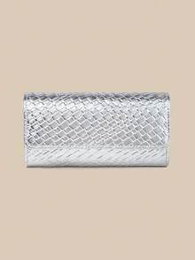 1pc Silver Woven Texture Mirror PU Clutch Bag, Smooth Body Is The Perfect Fusion Of Elegance And Fashion, Suitable For Wedding/Party/Prom/Banquet - Silver - View 12