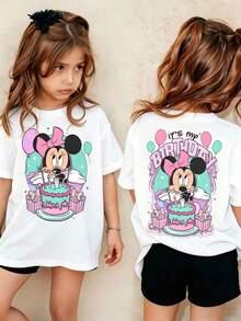 Disney Birthday Print Summer Tops,Minnie Mouse Outfit, Perfect For Cute Girls. Minnie Mouse Outfit,Teen Girl Gift,Comfortable And Breathable Children's Short-Sleeved T-Shirt.Suitable For Both Boys And Girls.Suitable For Daily Wear, Vacations, Outdoor Activities, And As A Children's Gift. - trắng - Xem 1