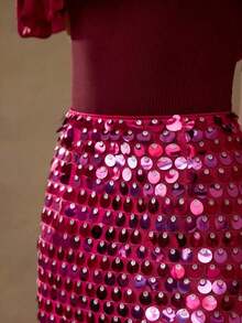 PREMIUM FALDA CON LENTEJUELAS DE MODA PARA MUJER - Rojo violeta - Ver 2