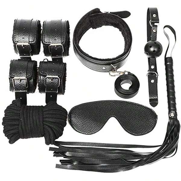 Juego de restricciones BDSM de 7 piezas, juguetes sexuales para adultos, productos sexuales para parejas, restricciones para la cama con correas ajustables para BDSM, color negro