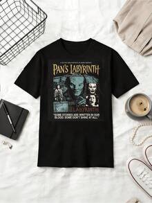 Pan's Labyrinth Dark Fantasy Film T-Shirt, Guillermo Del Toro Masterpiece Movie Graphic Tee - Black - View 6