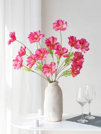 6pcs Pink Cosmos Artificial Flower Stems, Faux Silk Fake Flowers For Vase, Home Living Room Bedroom Decor, Wedding Valentine's Birthday Graduation Party Ornament