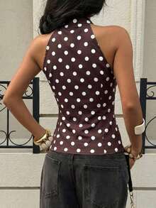 Camisa de mujer con estampado de rayas azules y blancas en todo el diseño, de estilo minimalista y casual, adecuada para vacaciones de primavera/verano - Marrón - Ver 3