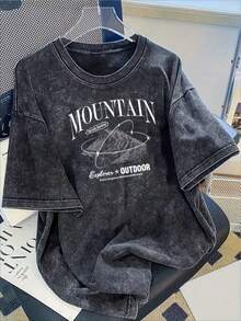 Camiseta extragrande de 230 g de algodón 100 % de alto gramaje para hombre - Camiseta de estilo urbano desgastado con lavado vintage, cuello redondo, manga corta de ajuste holgado, talla grande, prenda atlética casual adecuada para usar y para superponer, lavable a máquina, TALLA GRANDE - Negro - Ver 1
