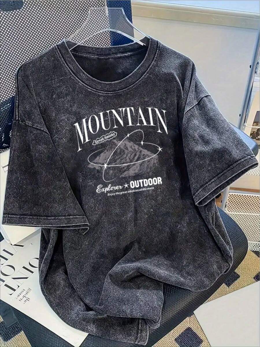 Camiseta extragrande de 230 g de algodón 100 % de alto gramaje para hombre - Camiseta de estilo urbano desgastado con lavado vintage, cuello redondo, manga corta de ajuste holgado, talla grande, prenda atlética casual adecuada para usar y para superponer, lavable a máquina, TALLA GRANDE - Negro - Ver 1