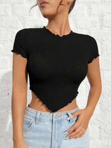 Camiseta Negra De Punto Ajustada Para Mujer - Negro - Ver 5