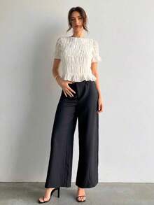 Blusa de mujer elegante de chifón y encaje con parches en color albaricoque - Albaricoque - Ver 5