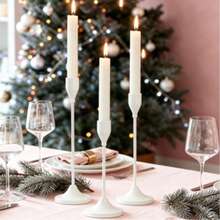 White Minimalist Metal Candle Holder 3 Pieces Set, Modern Luxury Dining Table Decor - Simple - View 9