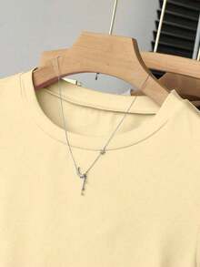Ropa exterior para mujer, nueva llegada de verano, camiseta ajustada con pliegues, estilo elegante y versátil, fotografía de calle, imprescindible, temporada de vuelta al colegio, 100% llamativa, camiseta de mujer de manga corta para verano - Amarillo claro - Ver 5