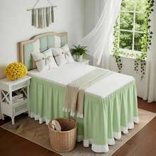 1pc [Over 12,000 Collected] Multi-Color Ruffled Dorm Bed Skirt, Wrap-Around Design With Adjustable Elastic Band, Suitable For Dorm Bedding Set, Skirt Height: 36 Inches, Fits Adjustable Bed Skirt And Box Spring, Soft, Durable, Wrinkle-Resistant Fabric - Made Of Premium Microfiber, Dustproof Pleated Style, Fade-Resistant, Machine Washable. - Grass Green - TwinXL 36" Drop - View 5