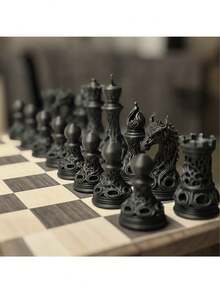 巴洛克风格骷髅王国际象棋套装，16枚棋子，文艺复兴凯尔特雕刻装饰国际象棋套装，国际象棋棋子，工艺品 - A - 查看 3
