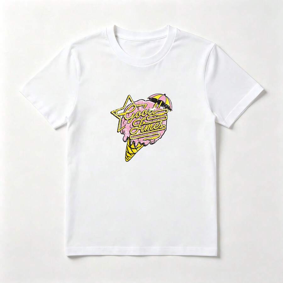 Playera Blanca Algodón Estampado Helado Estrella - Diseño Verano Divertido - Blanco - Ver 1