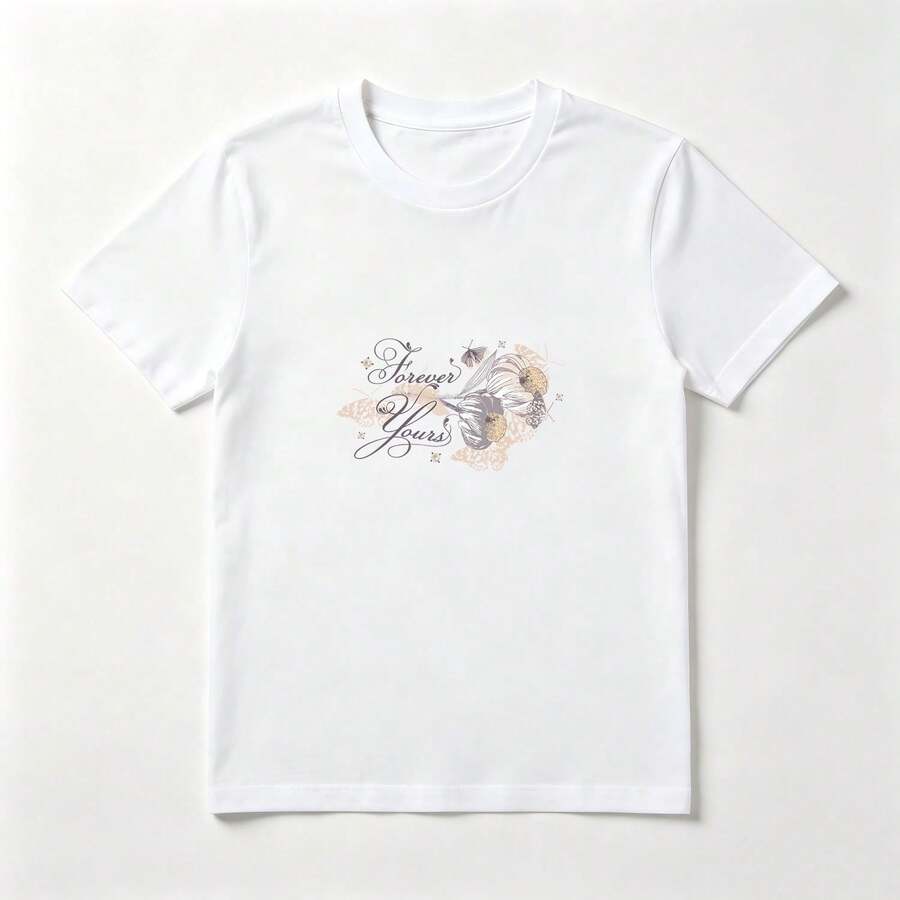 Camiseta Mujer Algodón Estampado Pájaro y Flores - Diseño Boho Chic Elegante - Blanco - Ver 1