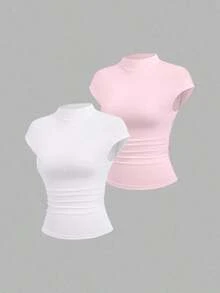 Nueva llegada Camiseta de unicolor, minimalista y versátil, adecuada para el transporte, primavera/verano - Multicolor 4 - Ver 9