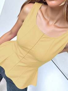 1 pieza Blusa de punto con volantes en el bajo, Uso casual de verano en color rosa - amarillo ganso - Ver 3