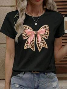 Envío gratis, entrega local enéxico, entrega en 4 días. Camiseta casual de poliéster para mujer con cuello redondo y manga corta, adornada con lentejuelas de mariposa, top elegante de corte regular. - Negro - Ver 3