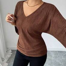 Women's Coffee Brown Textured Fabric V-Neck Loose Waist Ruched Design Elegant Classy Birthday Gift Date Party Teacher's Day Independence Day Double 11 Shopping Festival Back To School Single's Party Holiday Christmas Eve Thanksgiving Halloween Christmas Carnival Diwali New Year Travel Vacation Streetwear - Albaricoque - Ver 5
