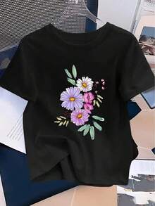 Camiseta de Mujer de Tejido Grueso - Camiseta de Cuello Redondo de Tela Suave y Transpirable, Esencial para el Día a Día y Vacaciones, Camiseta Casual Lavable a Máquina para Mujer (Tallas S-XXL) - Perfecta para Atuendos de Uso Diario y Viajes, Blusa Blanca con Estampado Floral, Artículo de Almacén Local para Mujer, Hermosa Blusa para Mujer, Camiseta para Mujer, Camiseta con Estampado para Mujer, Camiseta para Mujer, Camisa para Mujer, Blusa para Mujer, Top para Mujer, Ropa para Mujer - Blanco - Ver 11