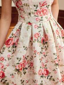 DECDS Vestido de mujer elegante y vintage con estampado floral de jacquard para fiestas, festivales y eventos elegantes.Vestidos largos elegantes para fiestas para mujeres en otoño, invierno, Navidad, Halloween y Año Nuevo. - Albaricoque - Ver 2