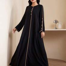 Women's Casual Arabic Style Long Sleeve Round Neck Button Design Dress - Multicolor - Ver 6