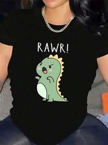 Camiseta de algodón con estampado dino raws de moda para mujerPure-Cotton - Negro - Ver 1