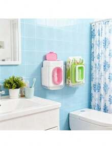 1pc Wall-Mounted Wet Wipe Dispenser, Transparent Plastic Storage Organizer, Self-Adhesive No-Drill Wet Wipe Holder, 13*14.5cm Compact Space-Saving Tissue Box, Waterproof Dustproof Wipes Container For Bathroom, Kitchen, Baby Changing Table, Bedroom, Living Room & Home Daily Use - Màu trắng trong suốt - Xem 3