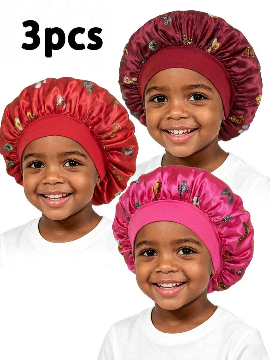 Awegeo 3 buah Topi Tidur Anak Motif Kupu-kupu dengan Karet Elastis Lebar, Nyaman untuk Dipakai Sehari-hari - 3 buah set3 - View 1
