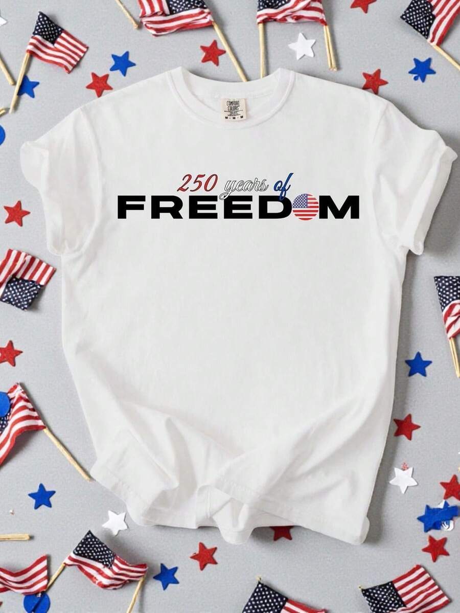 Camiseta Patriótica Freedom 250, Camiseta del 250 Aniversario de América, Camiseta del Semiquincentenario de los Estados Unidos, Celebración del Año 250. Camiseta unisex de algodón puro de 220 g, peso ideal para todas las estaciones, adecuada para hombres y mujeres. Tejido duradero de alta calidad, suave al tacto y de larga duración. Parte superior transpirable. Adecuada para la primavera y el verano de las mujeres, vacaciones, Día de la Madre, Día de la Independencia. - Blanco - Ver 1