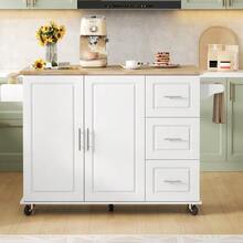 Large Mobile Kitchen Table L137*W43(76)*H92cm, Oak Top, Foldable, Multifunctional Furniture, 3 Drawers, Towel Rack, Ideal For The Kitchen, Dining Room, Home - White - View 8
