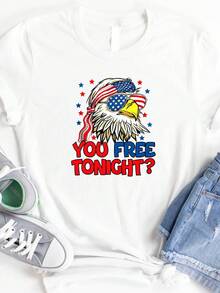 Camiseta You Free Tonight, Camiseta del 4 de julio, Camiseta con la bandera de EE. UU., Camiseta del águila, Feliz Día de la Independencia, Camiseta de la libertad. Camiseta unisex de algodón puro de 220 g, peso ideal para todas las estaciones, adecuada tanto para hombres como para mujeres. Tejido duradero de alta calidad, suave al tacto y de larga duración. Parte superior transpirable. Adecuada para la primavera y el verano de las mujeres, vacaciones, Día de la Madre, Día de la Independencia. - Blanco - Ver 1