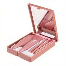 Travel Friendly 5-Piece Portable Mini Makeup Brush Set, With Mirror And Storage Box - Soft Fiber Bristles, Suitable For Powder And Eye Shadow, Professional Beauty Tools - Multicolor - View 5