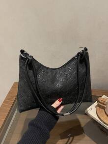 Bolsa Elegante de Cor Sólida, Bolsa de Ombro Clássica e Versátil de Moda com Relevo, Adequada para Compras, Armazenamento de Carteira, Ideal para Mulheres Jovens, Estudantes Universitários, Casais, Trabalhadores de Escritório. Perfeita para Escritório, Escola, Trabalho, Negócios. - Preto - Visão 7