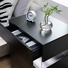 Modern Bedside Table / Wooden Bedside Table / Bedside Table With 3 Drawers / Easy To Assemble, Plenty Of Storage Space / For Bedroom, Living Room, Bedside Furniture - 黑+金 - 查看 2