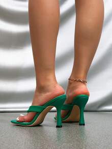Spring/Summer Women's New Square Toe High Heels Green Backless Slip-On Sandals, Suitable For Dancing & Daily Wear - Green - View 7