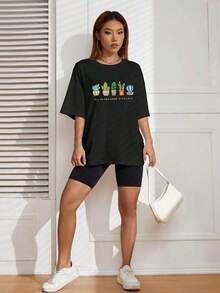 Camisetas estampadas de moda para mujer, tops de estilo urbano de gran tamaño, camisetas de verano cómodas y elegantes que combinan con todo. - Negro - Ver 5