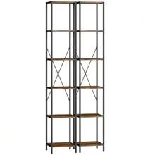Set Of 2, 6-Tier Bookshelves, Steel Frame, For Living Room, Office, Bedroom, Rustic Brown - A - 查看 8