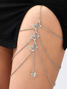 1pc Bohemian Beach Style Sexy Butterfly Pendant Thigh Chain, Elastic Multi-Layer Long Leg Chain, Fashion Personalized Jewelry Gift, Suitable For Daily Outfit, Perfect For Party And Holiday, Multifunctional Accessory For Women Casual And Vacation Wear - Multicolor - View 4