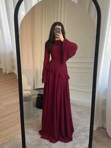 Women's Spring Summer Soft Girl Long Sleeve Bodycon Dress| Crew Neck Ribbed Knit Maxi| Ethereal Spring Summer Outfit| Romantic Party Dress UPF Sun Protection Long Sleeve Dress| Breathable Crew Neck Bodycon| Women's Spring Summer Casual Outfit| Comfortable Daily Wear - 酒紅色 - 查看 7