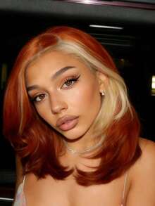 Ginger Orange Highlight Blonde Short Body Wave Lace Front Wigs Human Hair 13x4 HD Transparent Bob Lace Frontal Wigs For Women With Baby Hair For Daily Use 200 Density Water Wave Glueless Wigs Human Hair Looks More Natural And Full - 強調 - 查看 2