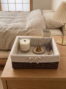 3Pcs(S+M+L)/1Pc Khaki Boho Woven Storage Basket Set, Multifunctional Bin For Cosmetics, Snacks, Toys, Keys, Decorative Braided Container For Entryway, Living Room, Coffee Table, Cabinet Sundries & Daily Household Rectangular Home Storage Organizer - Coffee Brown - View 8