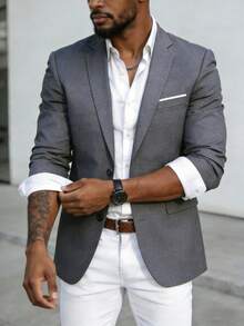Men's Suit, Casual Blazer Jacket, Single Piece Suit Top, Basic Suit, Elegant Business Casual Formal Party, Gift For Men - Xám - Xem 2