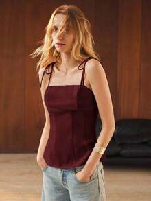 Camiseta sin mangas de verano para mujer, con un diseño de unicolor minimalista y cintura ceñida para una silueta favorecedora.Elegante pero sencilla, adecuada para ocasiones formales como conciertos y actuaciones, así como para un uso casual - Burdeos - Ver 3