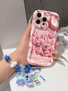 Disney Has Authorized, Phone Case - Chain Set, The Stitch Lilo & Stitch 3D Phone Case Plus A Silicone 3D Stitch Bracelet With Metallic Ring Removable Bracelet, Stitch And Angel Pattern, Compatible With Iphone17/16/15/14/13/12/11/XS/XR/X Plus Pro Max, A Stylish Cartoon Phone Case, The Perfect Gift Choice, Phone Protection, Durable Phone Cover, Great Gift For Friends And Family. - 白色 - 查看 4