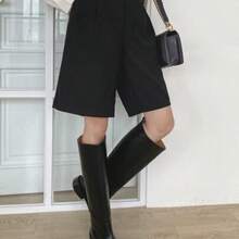 High Waist Slant Pockets Shorts Fall - Negro - Ver 1