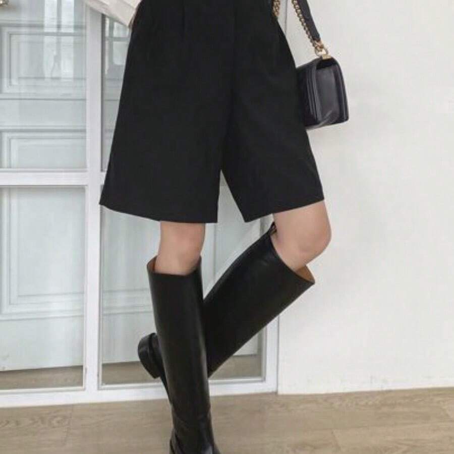 High Waist Slant Pockets Shorts Fall - Negro - Ver 1