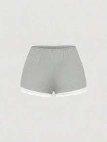 Conjunto de pijama casual de camiseta de tirantes acanalada y shorts con encaje - Gris Claro - Ver 5